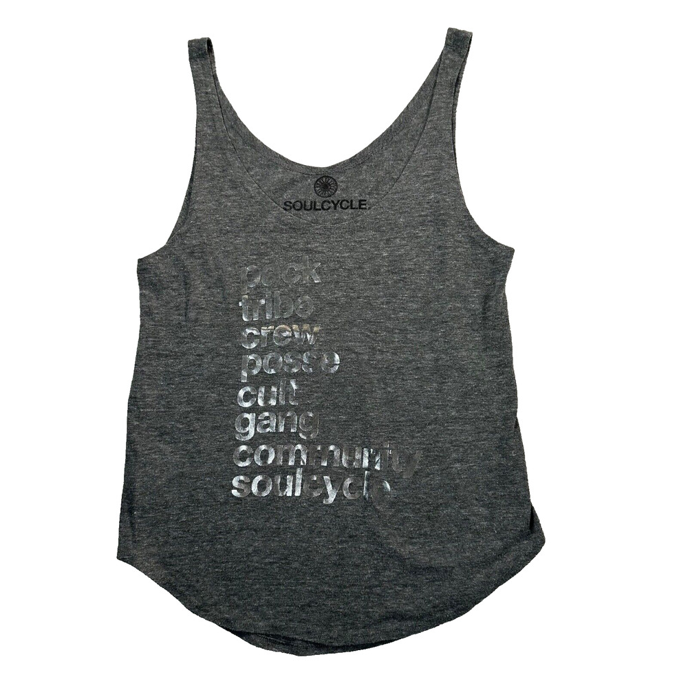 SoulCycle Tank Top Women's Small Heathered Gray Graphic Silver Print Jersey